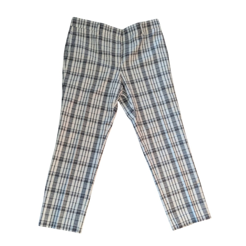 Ann Taylor Plaid Pants Womens 8 White Black Textured Straight Leg Trousers‎